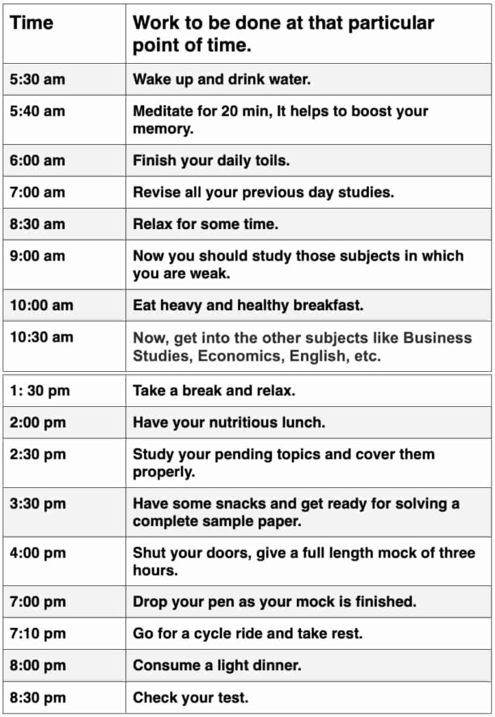 Class 12th time table by ExtraClass